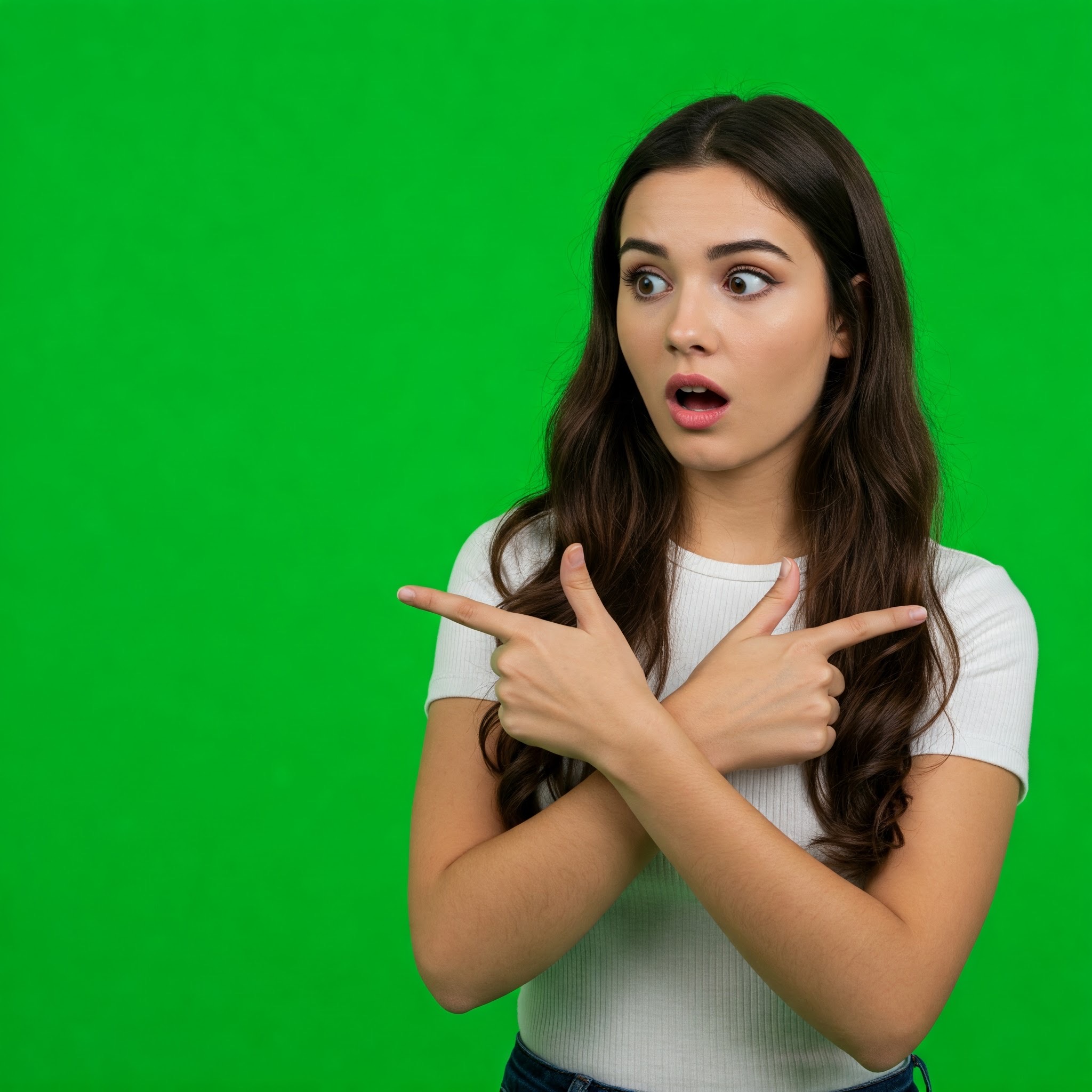 photo of Surprised Woman Pointing in Opposite Directions